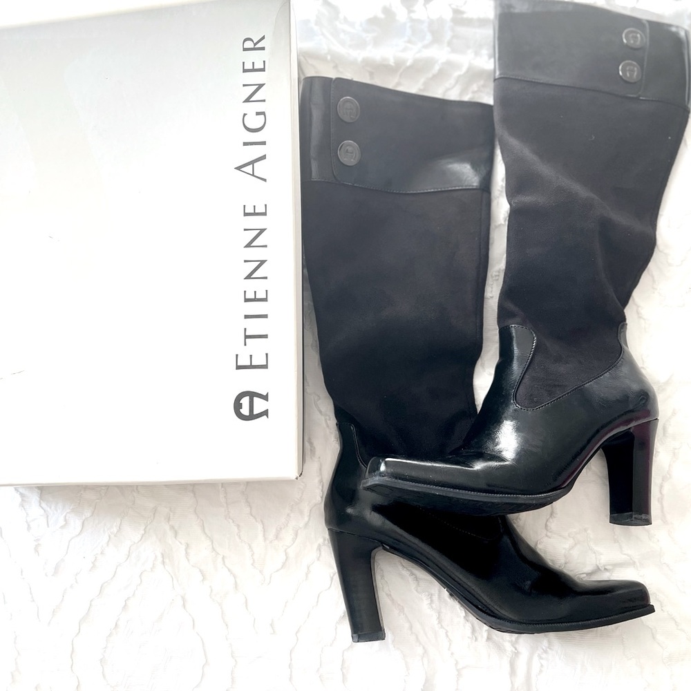 Etienne Aigner Becky Women’s Knee High Leather & Suede Black Boots New size 7